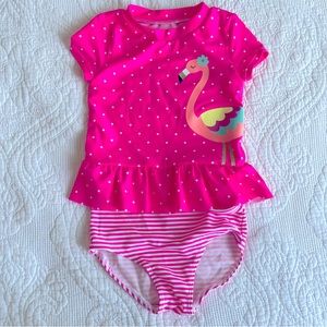 COPY - 🛍️3/$12🛍️ Carters Baby Girl Hot Pink Flamingo Swimsuit Set in size 18  m…